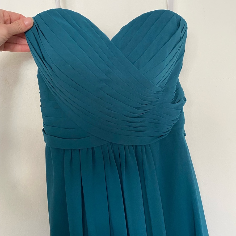 Azazie dress in peacock chiffon